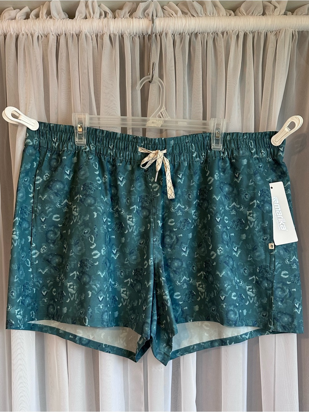 Marika Teal Patterned Ripstop Athletic Shorts Size XXL